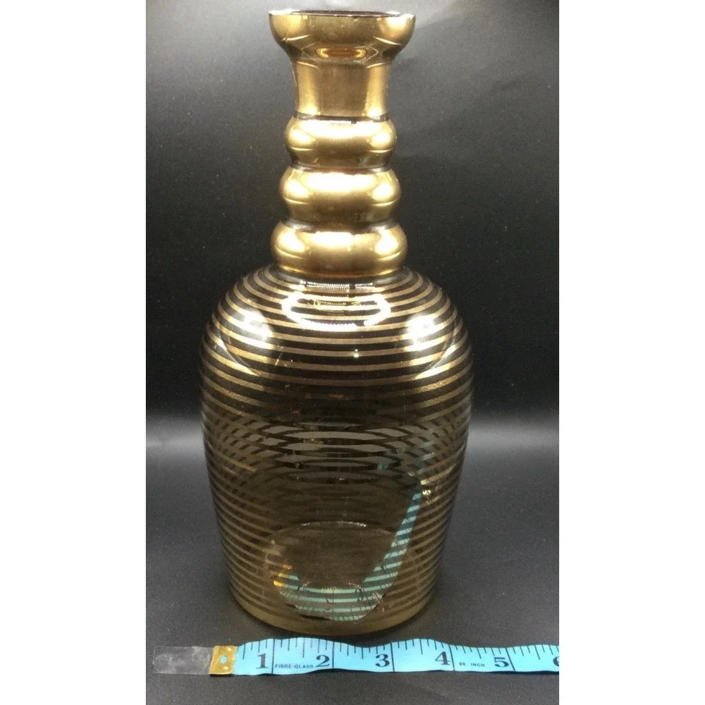 Amber Decanter Gold Concentric Rings Bohemian Art Glass vase
